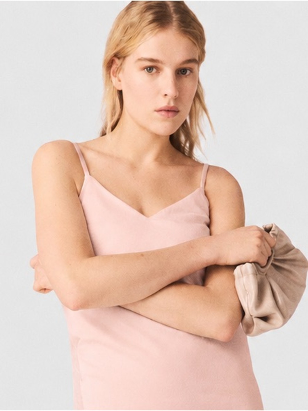 Maje Paris Blushing Pink Silk/Blend V-Neck Camisole Adjustable Strap Cami 36